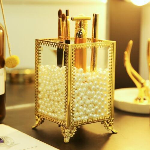 New Europe Glass Makeup Brush Storage Tube Eyebrow Pencil Lipstick Makeup Organizer Crystal Jewelry Storage Box Dropshiping