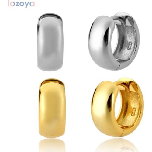 LOZOYA 925 Sterling Silver 10mm Plain Fashion Jewelry Thick Huggies Hoop 2021 Rock Punk Party Luxury For Women Piercing
