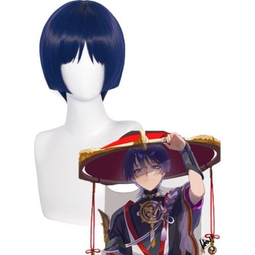 Scaramouche Wig Anime Genshin Impact Cosplay Blue Purple Black Wig Heat Resistant Synthetic Hair Halloween