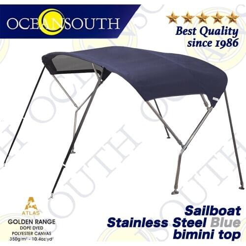 Oceansouth Stainless Steel Sailboat Bimini 25mm Tube Heavy-Duty Boat-cover Top Canopy Water Sun proof UV Protection Blue