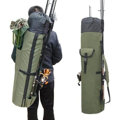 Portable Foldable Fishing Rod Carrie Durable Army Green Fishing Rod Bag Case Fishing Tackle Storage Black Fishing Bag