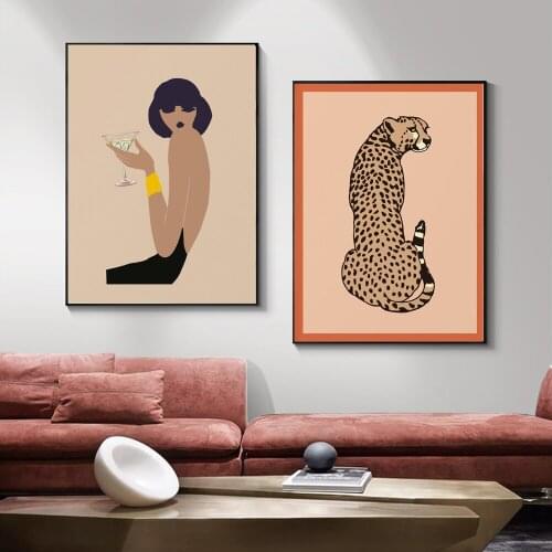 Sexy Women Leopard Poster Modern Canvas Painting Minimalist Art Print Decorative Wall Picture For Living Room Home Décor