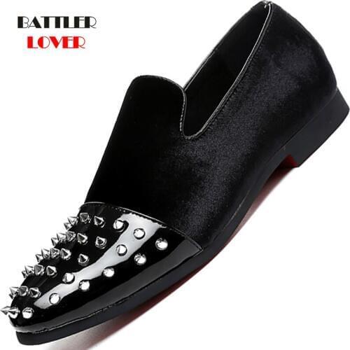 Luxury Brand Glitter Studded Rivet Men Flats 2019 New Trendy Men Casual Shoes High Quality Mens Loafers Moccasin Plus Size 37-48