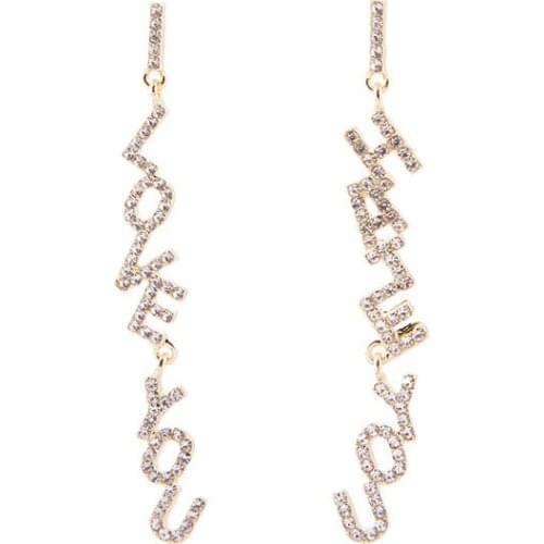 Letter Dangle Earrings for Women Girl Luxury Gold Korea Rhinestone Love Hate YOU Personality Long Earring for Teen Party Jewelry