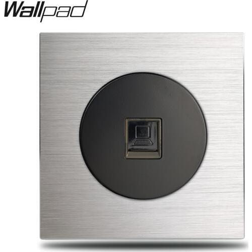 L6 Grey PC Internet Computer RJ45 CAT6 Data Outlet Socket Silver Satin Metal Plate Brushed Aluminum, 86 * 86 mm