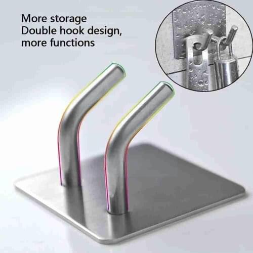 Steel Wall Door Hook Self Adhesive Sticky Reusable Waterproof Rack Home Storage Bathroom Holder Towel Kitchen Hanger F2G8