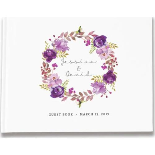 Printed Purple Floral Wedding Guest Book Personalized Wedding Guest Book for Wedding Decoration Supplies