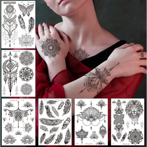 Women Waterproof Temporary Tattoo Sticker Mandala Flower Tattoos Rose Peonies Body Art Water Transfer Clavicle Temporary Tattoo