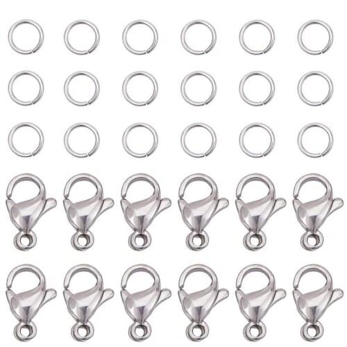 20pcs 304 Stainless Steel Lobster Clasps Claw Clasps with 100pcs Jump Rings for DIY Bracelet Necklace Jewelry Making Findings