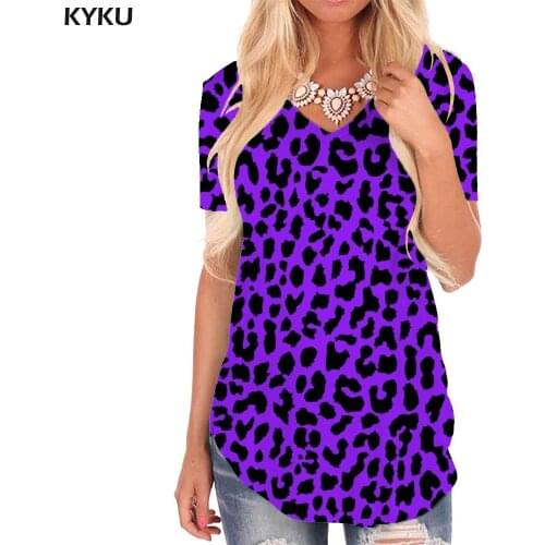 KYKU Leopard T-shirt women Gray Tshirts Printed Harajuku T-shirts 3d Funny V-neck Tshirt Womens Clothing Fashion Casual Tops New