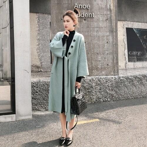 2021 Autumn Winter New Sweater Coat Womens Korean Version Temperament Versatile Loose Thin Thickened Cardigan Medium Long