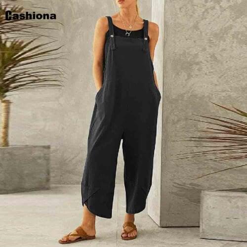 Plus Size 4xl 5xl Women Fashion Leisure Jumpsuits Sleeveless Romper Loose Trouser European Style 2021 Casual Suspending Overalls