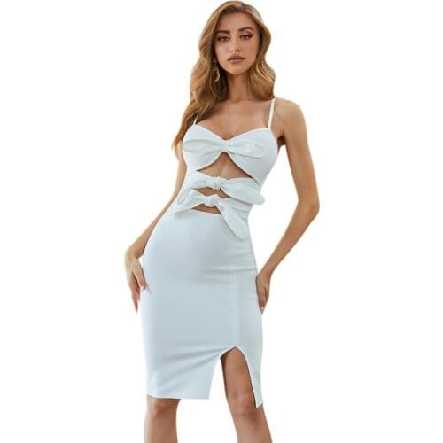 Party Club Sexy Bandage Dress Women Bodycon White Hollow Out New New Summer Autumn Bodycon Dresses Elegant Celebrity