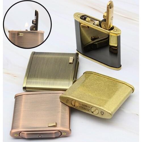 Zorro One-button automatic ignition pure copper gasoline petroleum oil cigarette lighter Ultrathin Gentleman gift(no Kerosene)