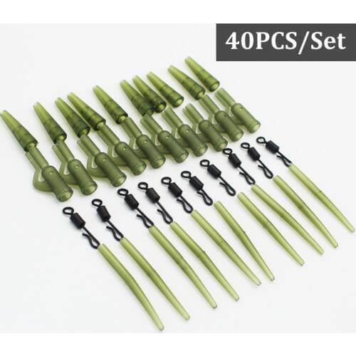1Set=40PCS Carp Fishing Accessories Kit Rubber Lead Clips Anti Tangle Sleeve Quick Change Rolling Swivels Carp Rig Making Tackle