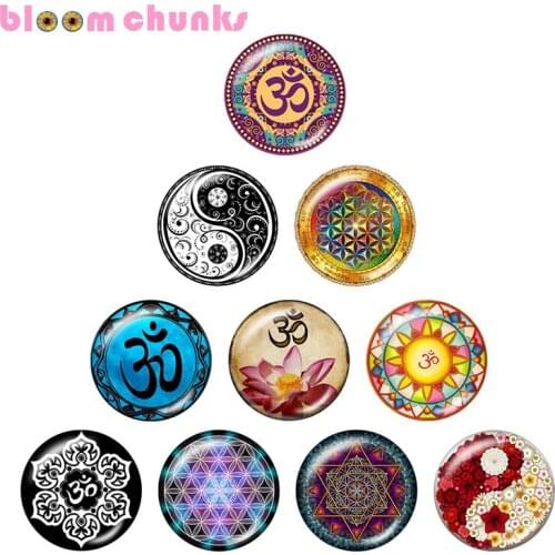Mandala Flower yoga 10pcs mixed 12mm/18mm/20mm/25mm Round photo glass cabochon demo flat back Making findings S2258