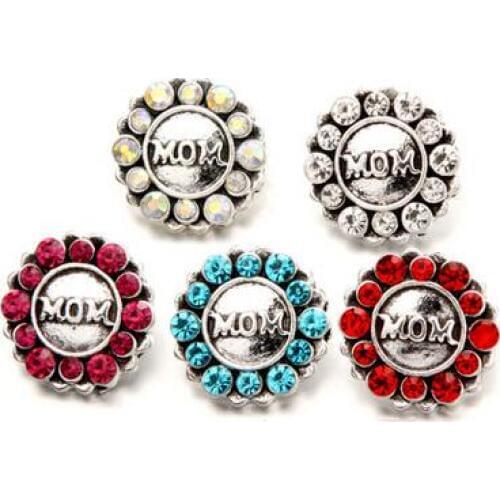 10Pcs/lot 5 Color Mom 18mm Metal Snap Button For Charm Bracelet Womens Fashion DIY jewelry