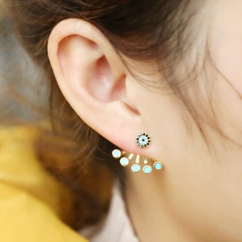 100% 925 sterling silver double sided evil eye earring paved CZ blue turquoises stone top quality lucky girl jewelry party daily