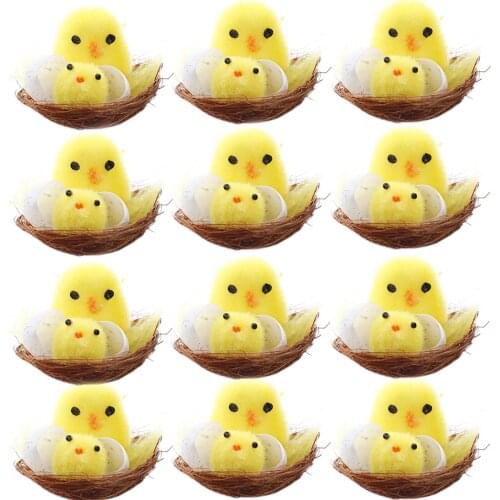 12pcs Cute Simulation Easter Chick Yellow Mini Artificial Home Decoration Toys Plush Chicken Easter Gift For Children