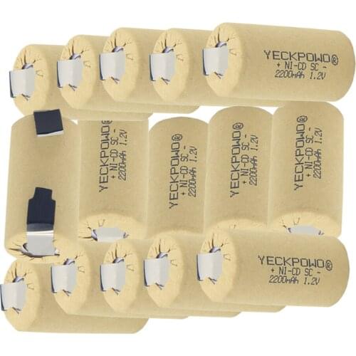 15 pcs 2200mAh NICD sub C battery 1.2V SC batteries soldering tape real capacity guaranteed for power tools for B&D for hitachi