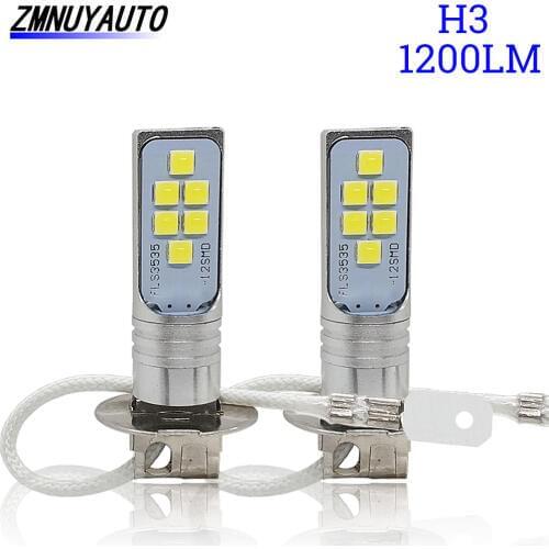 2Pcs H3 Led Bulb Car Fog Light 12 SMD 3535 Super Bright Auto Driving Led Bulbs Running Lamp Cars 12V 24V