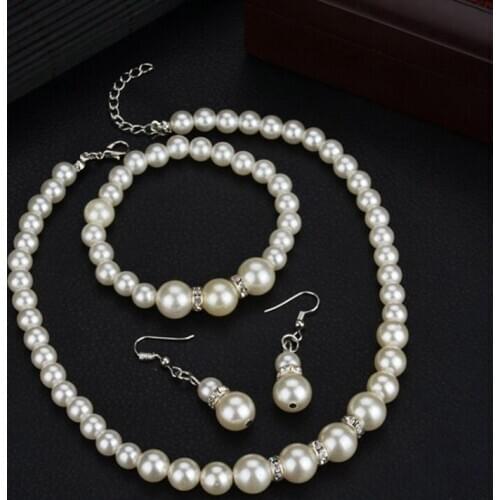 3PCS/Set Pearl Jewelry Sets For Women Imitation Pearl Necklace Bracelet Earrings Set Jewelry For Women Party Jewelry