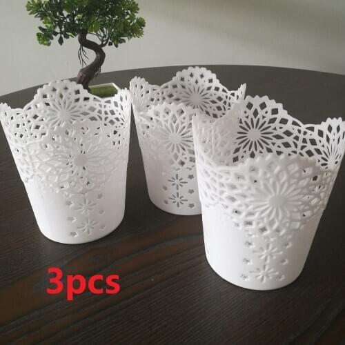 3pcs/lots Lace Hollow Makeup Brush Pen Storage Holder Desk Organizer Flower Vase Pot White