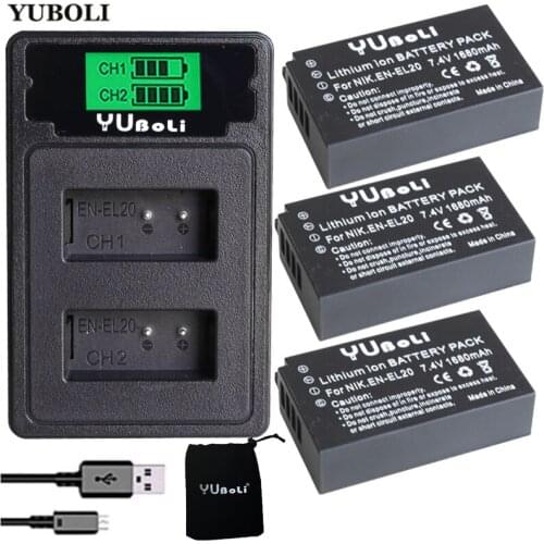 2x bateria batterie EN-EL20 EN-EL20a EN EL20 Battery + LCD Dual USB Charger for NIKON 1 J1 J2 J3 S1 Camera Batteries