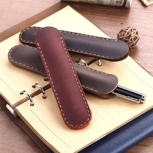 Soft Genuine Leather Pencil Bag Case Cowhide Fountain Pen Case Holder Handmade Retro Style Accessories For Travel Journal Gift