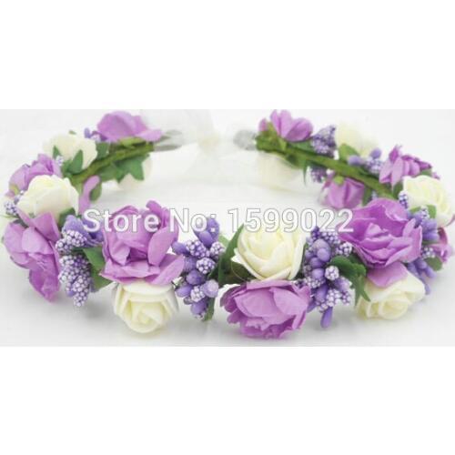 Flower Girl Crown Purple Foam Paper Rose Berries Forest Wedding Hair Wear Floral Hair Accessories Maternity Photography Props
