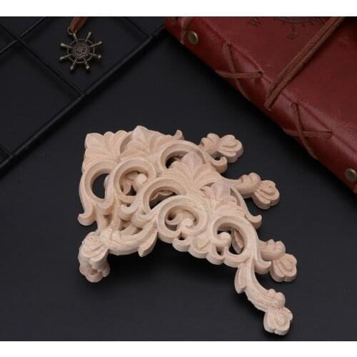 4pcs/set Wood Carved Corner Onlay Applique Unpainted Frame Cupboard Cabinet Decal For Home Furniture Decor Craft 8x8cm