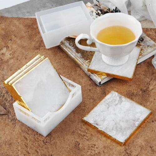 DIY Crystal Epoxy Resin Mold Square Coaster With Coaster Storage Box Silicone Mirror Mold For Resin