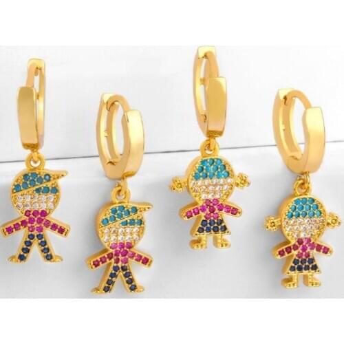 Boy girl multicolor Brass micro pave cz zircon cubic zirconia drop Hoop Earrings studs copper gold plated crystal cfv42