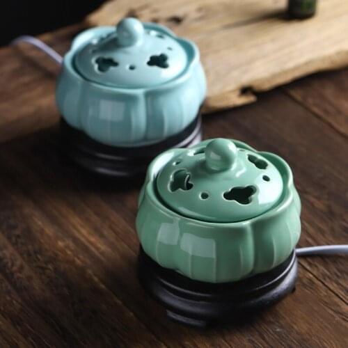 Ceramic Lotus Oil Burner Electric Oil Diffuser Yoga Incense Room-decor Home Oil Warmer Box Gift Porta Incienso Room Smell AC50XX