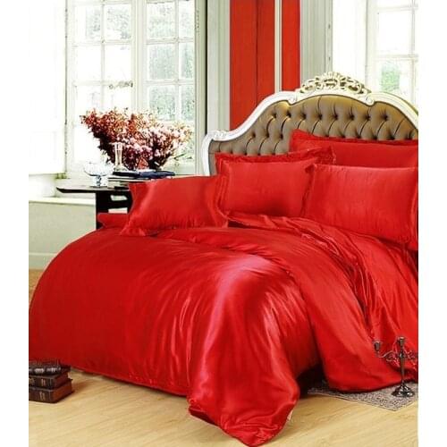 Silk Bedding set Red Super King size Queen full twin fitted Satin bed sheet duvet cover bedspread doona quilt double Custom 6pcs