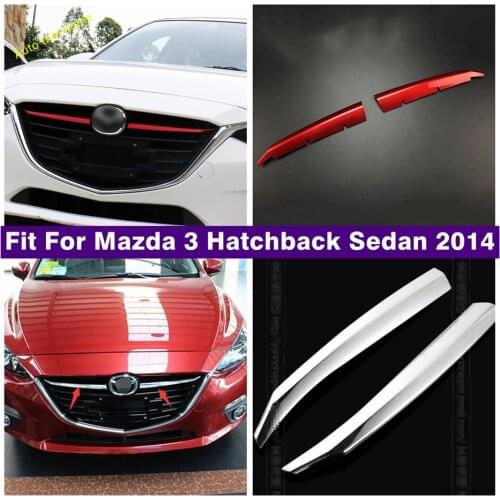 Red / Chrome Front Mesh Grille Grill Bumper Cover Trim Insert Bonnet Styling Panel Fit For Mazda 3 Hatchback Sedan 2014 - 2016