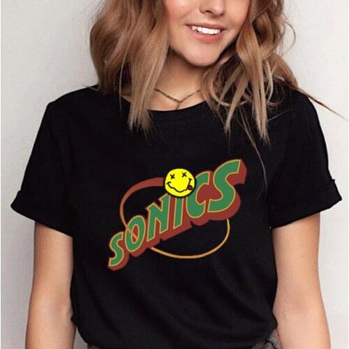 Summer Hot Sale Funny Smiley Face Pattern Hipster T Shirt Summer Cartoon Printed Lady Tops New Style O-neck Cotton streetwear