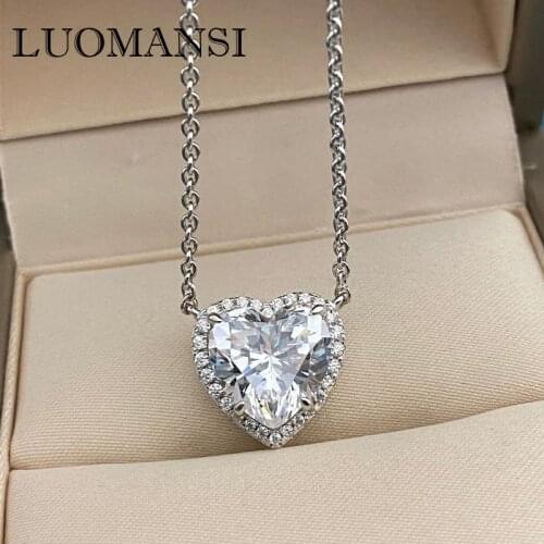 Luomansi Heart-shaped High Carbon Diamond Necklace Cross Chain S925 Sterling Silver Necklace High-End Womens Jewelry