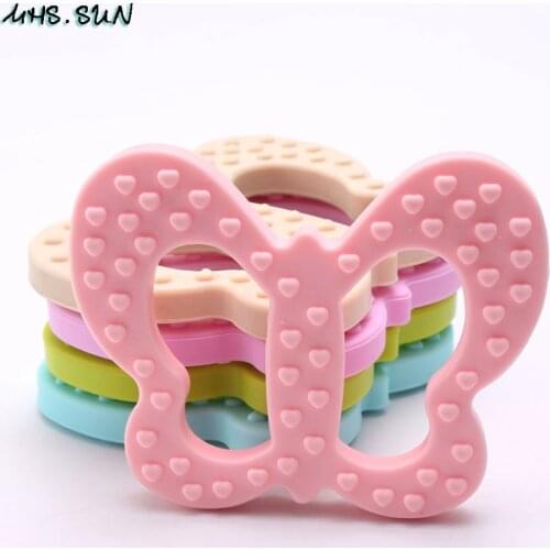 MHS.SUN 1Pcs Silicone Teether Butterfly Toy BPA Free Silicone Holder Infants Baby Teething Pendant For Baby Nursing Necklace
