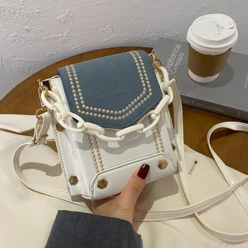 Fashion Chains Bucket Bag For Women PU Leather Shoulder Bag Contrast Color Crossbody Bag Trend Messenger Bag Lady Daily Purse