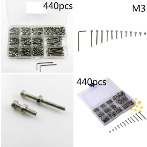 Socket Cap Screws Nuts Assortment Set Kit Cylindrical Allen Bolts 440 pcs/set M3 Stainless Steel