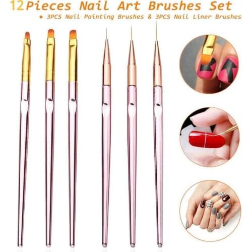 10pcs Nail Brush Set Nail Art Liner Brush Painting Brushes Acrylic Thin Line Drawing Pen French Rose Pink Manicure Tools UV Gel