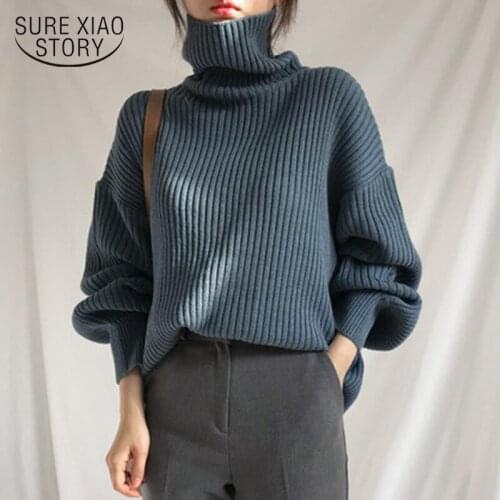 New Knitted Sweater Women Autumn Winter Long Sleeve Vintage Women Sweaters Loose Pullover Turtleneck Women Sweater Jumper 11656