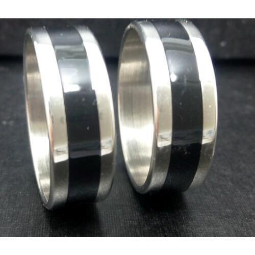 Wholesale 50pcs Mens Fashion Black enamel Rings Wholesale Quality Stainless Steel Finger Rings 8mm Width male Jewelry BRAND NEW