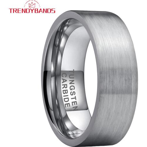8MM Tungsten Carbide Engagement Rings For Women Men Wedding Band Brushed Finish Pipe Cut Comfort Fit