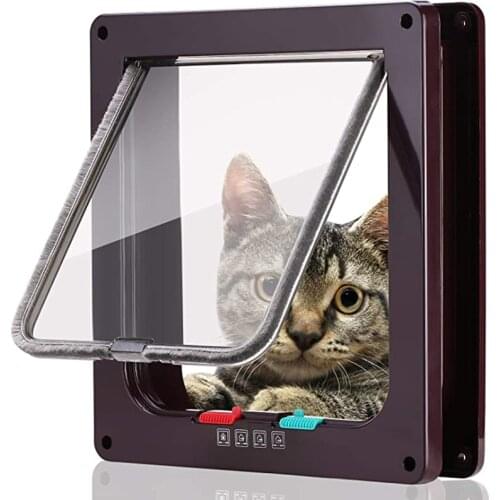 Dog Cat Flap Door with 4 Way Security Lock Flap Door for Dog Cats Kitten ABS Plastic Small Pet Gate Door Kit Cat Dogs Flap Doors