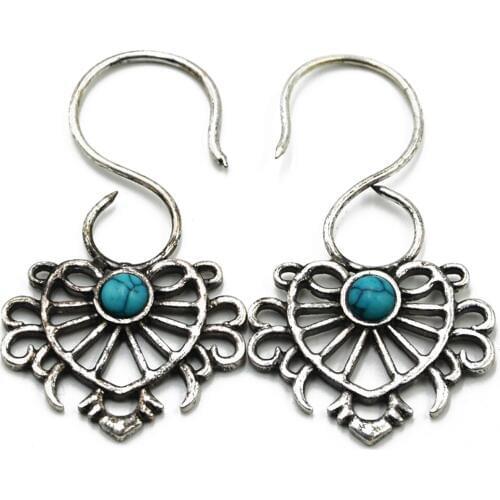 PAIR Indian Tribal Ethnic Earrings Brass Vintage Synthetic Burst Design Earring Ear Weights Studs Piercing Body Jewelry