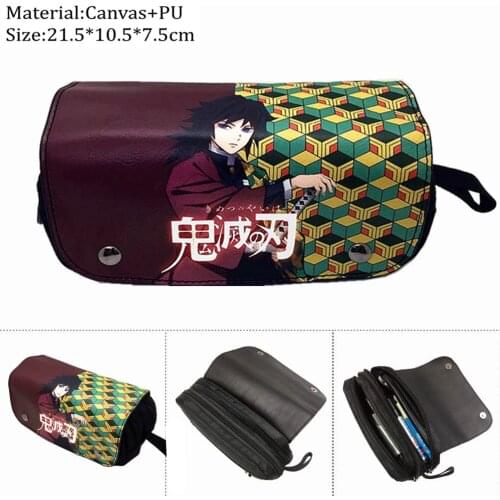 Anime Demon Slayer Tanjirou Pencil Bag Boys Girls Cartoon Makeup Bags Student Pencil Case Cosmetic Case Double Layer Storage Bag