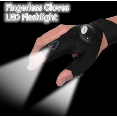 Outdoor Fishing Magic Strap Fingerless Gloves LED Flashlight Torch Cover Survival Camping Hiking Cycling Rescue Tool Gloves