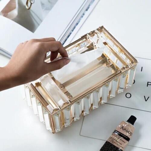 Crystal Tissue Case Box Paper Rack Home Living Room Hotel Coffee Table Drawers Desktop Napkin Storage Box Creative Car Tissue
